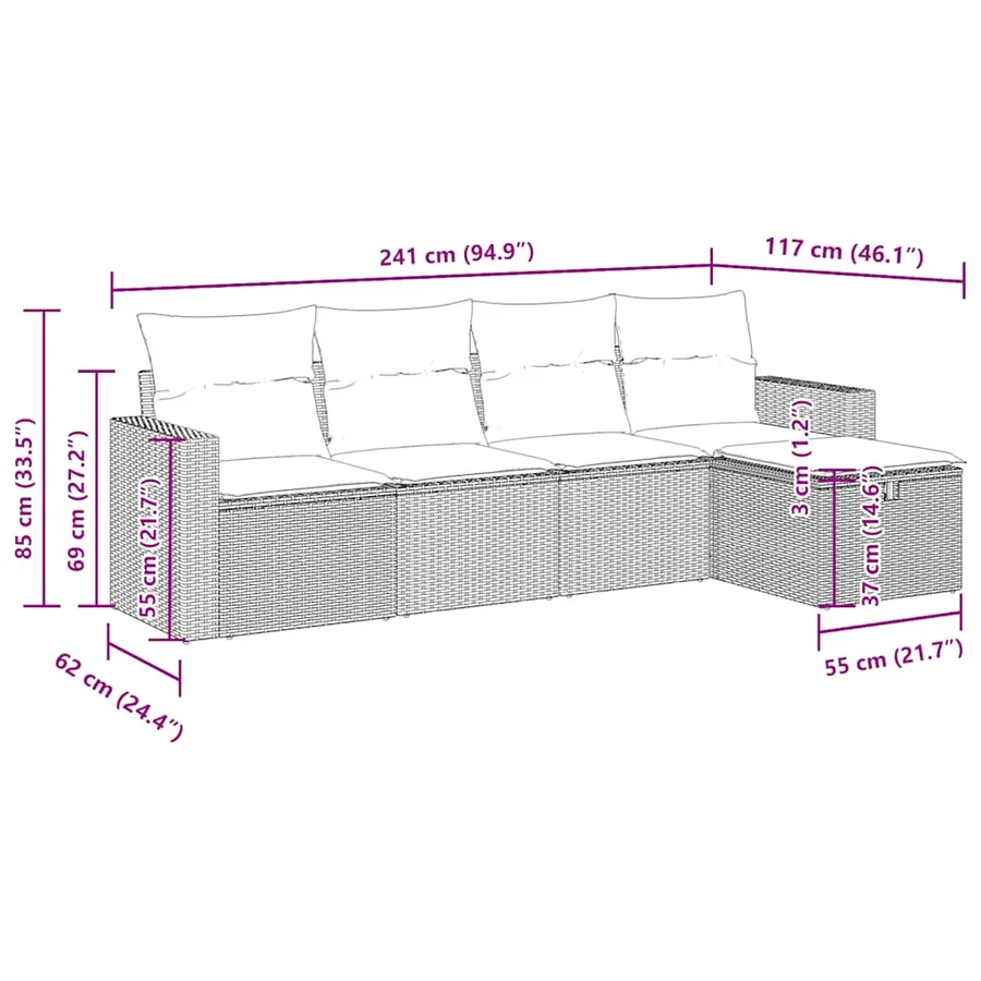 Salon de jardin avec coussins 5 pcs beige résine tressée - 11