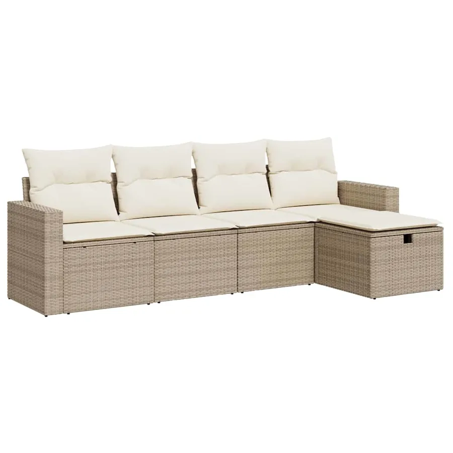 Salon de jardin avec coussins 5 pcs beige résine tressée - 2