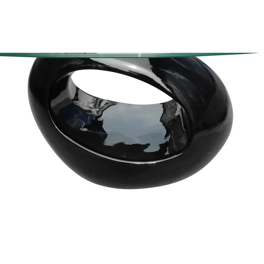 Table basse avec dessus de table en verre ovale Noir brillant - 4