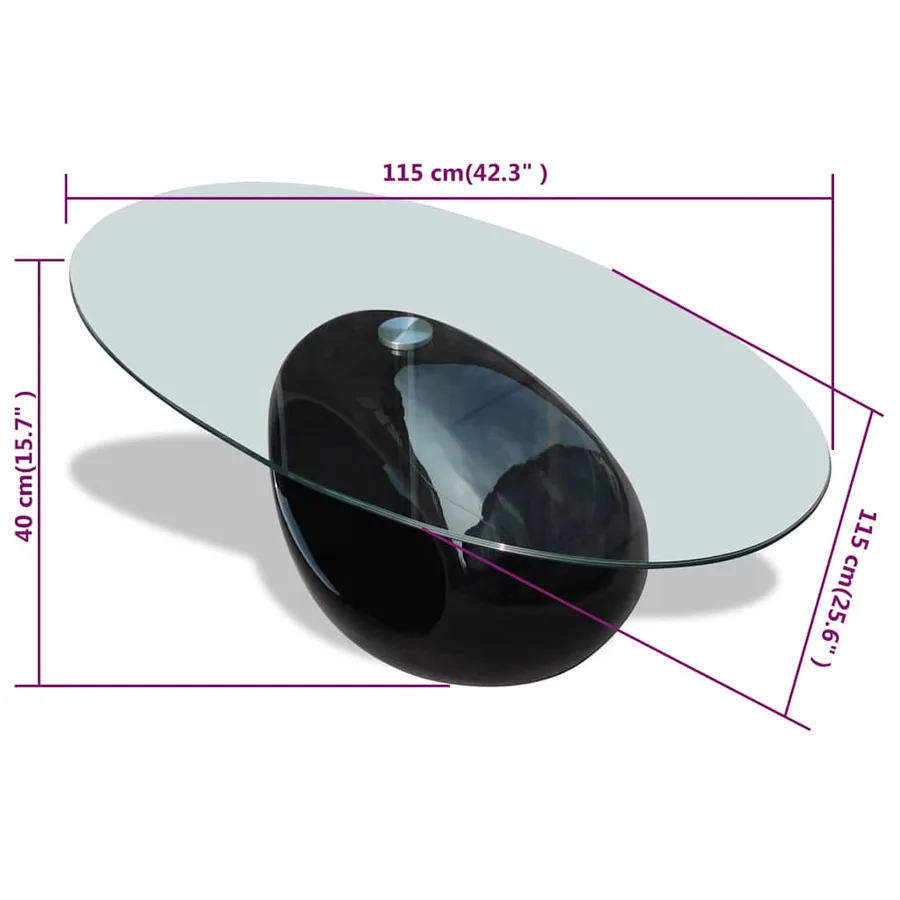 Table basse avec dessus de table en verre ovale Noir brillant - 6