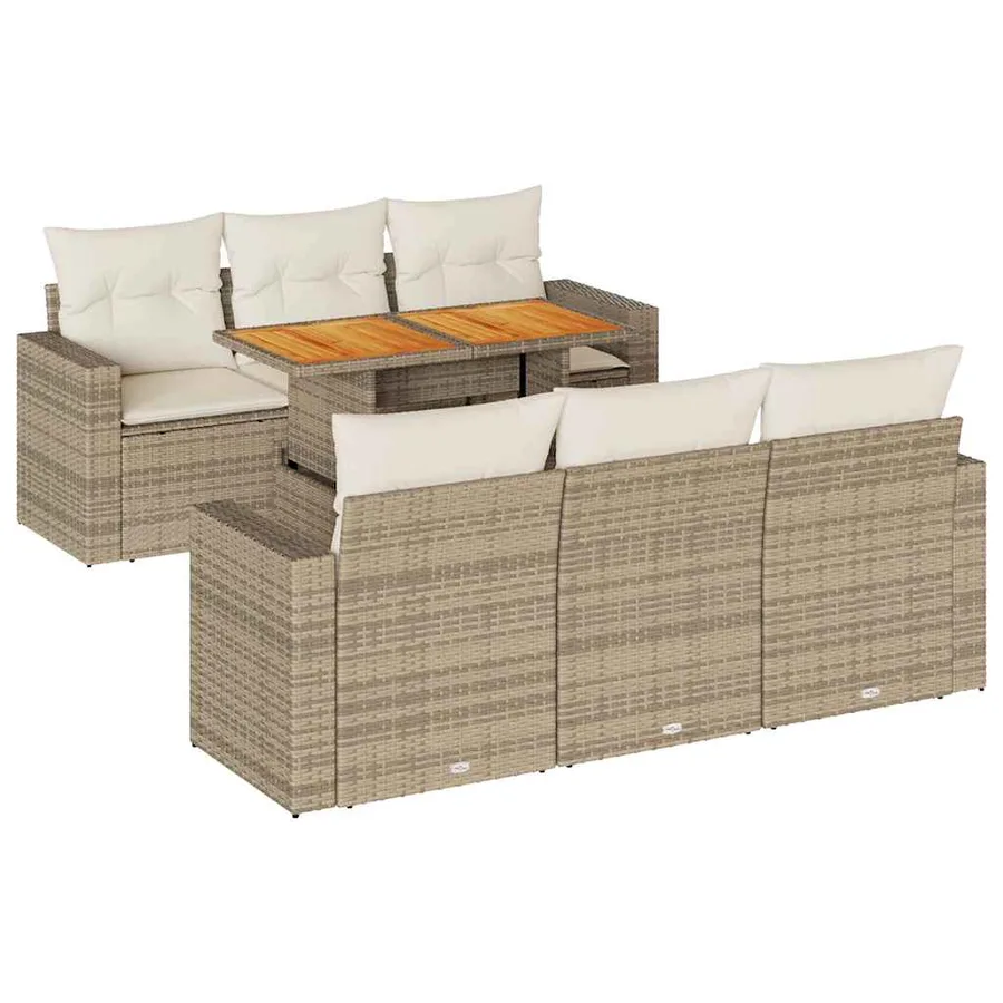 Salon de jardin avec coussins 7 pcs beige résine tressée - 2