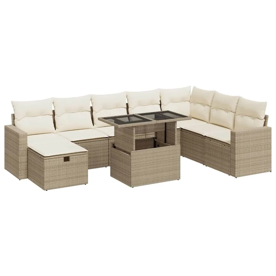 Salon de jardin avec coussins 9 pcs beige résine tressée - 2
