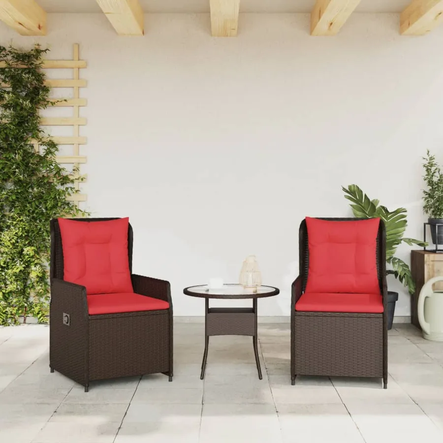 Chaises de jardin inclinables lot de 2 marron résine tressée - 3