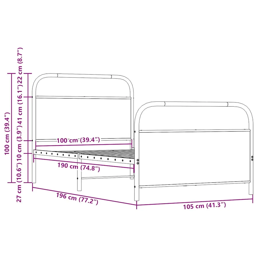 Cadre de lit sans matelas 100x190 cm chêne sonoma - 9