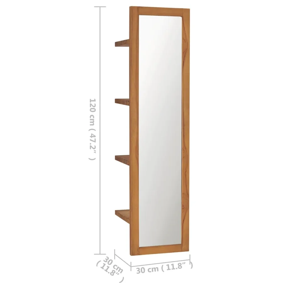 Miroir mural avec étagères 30x30x120 cm Bois de teck massif - 6