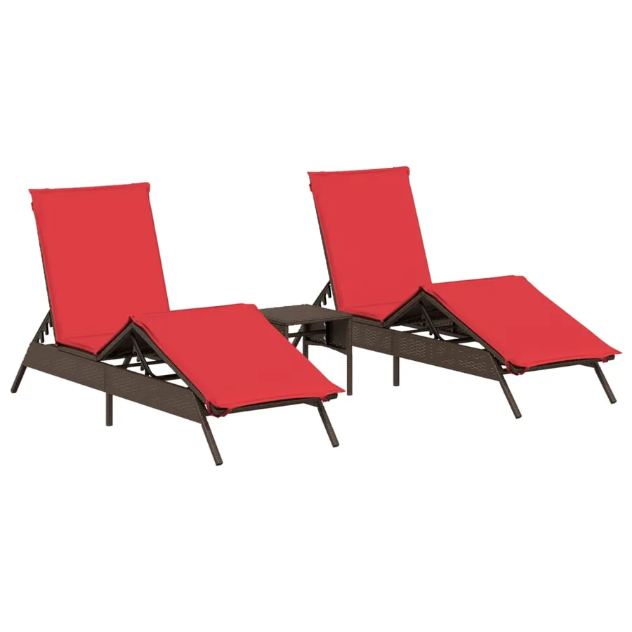 Chaises longues lot de 2 avec table marron résine tressée - 2