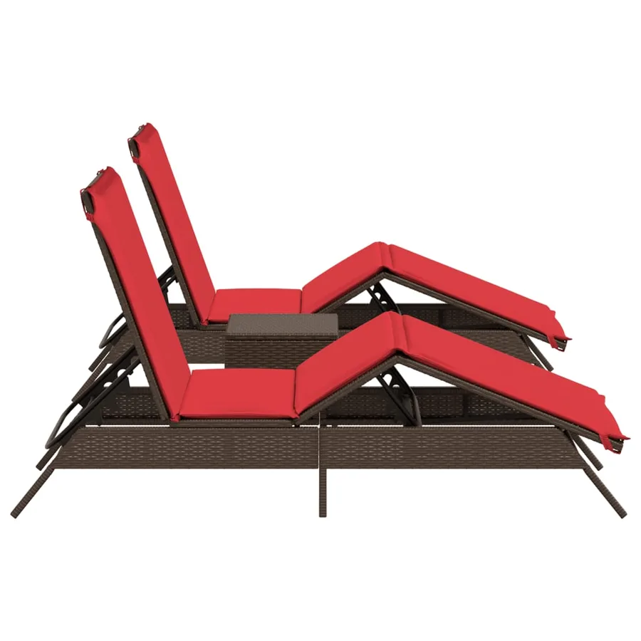 Chaises longues lot de 2 avec table marron résine tressée - 5