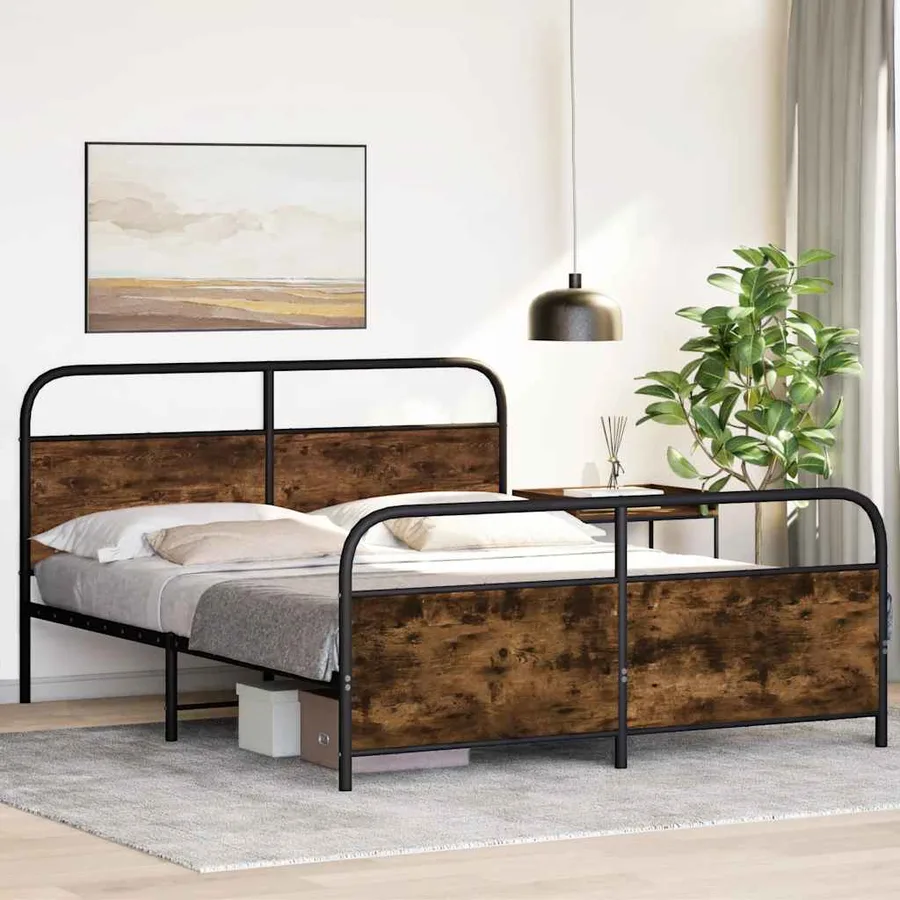 Cadre de lit en métal sans matelas chêne fumé 160x200 cm - 4