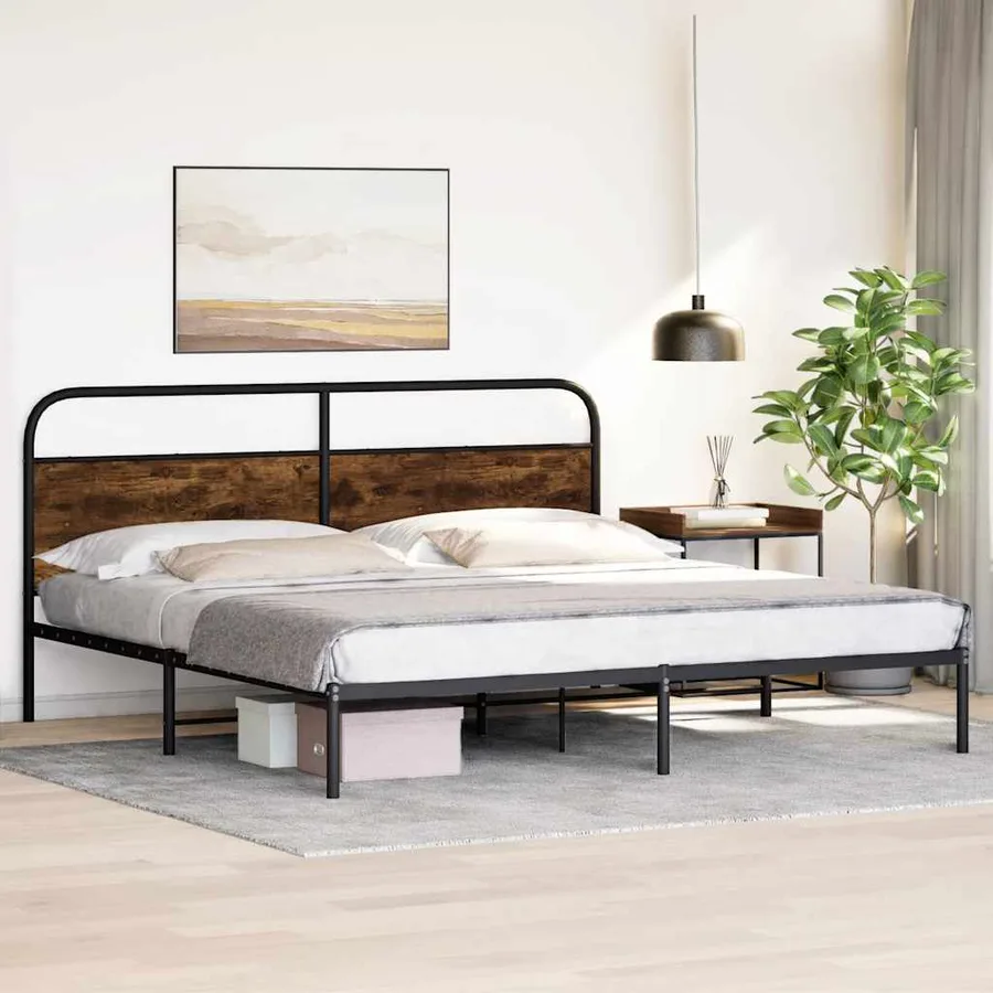 Cadre de lit en métal sans matelas chêne fumé 200x200 cm - 4