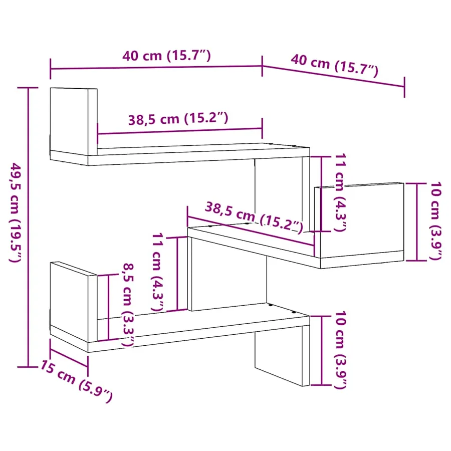 Étagères d'angle murales 2 pcs vieux bois 40x40x49,5 cm - 11