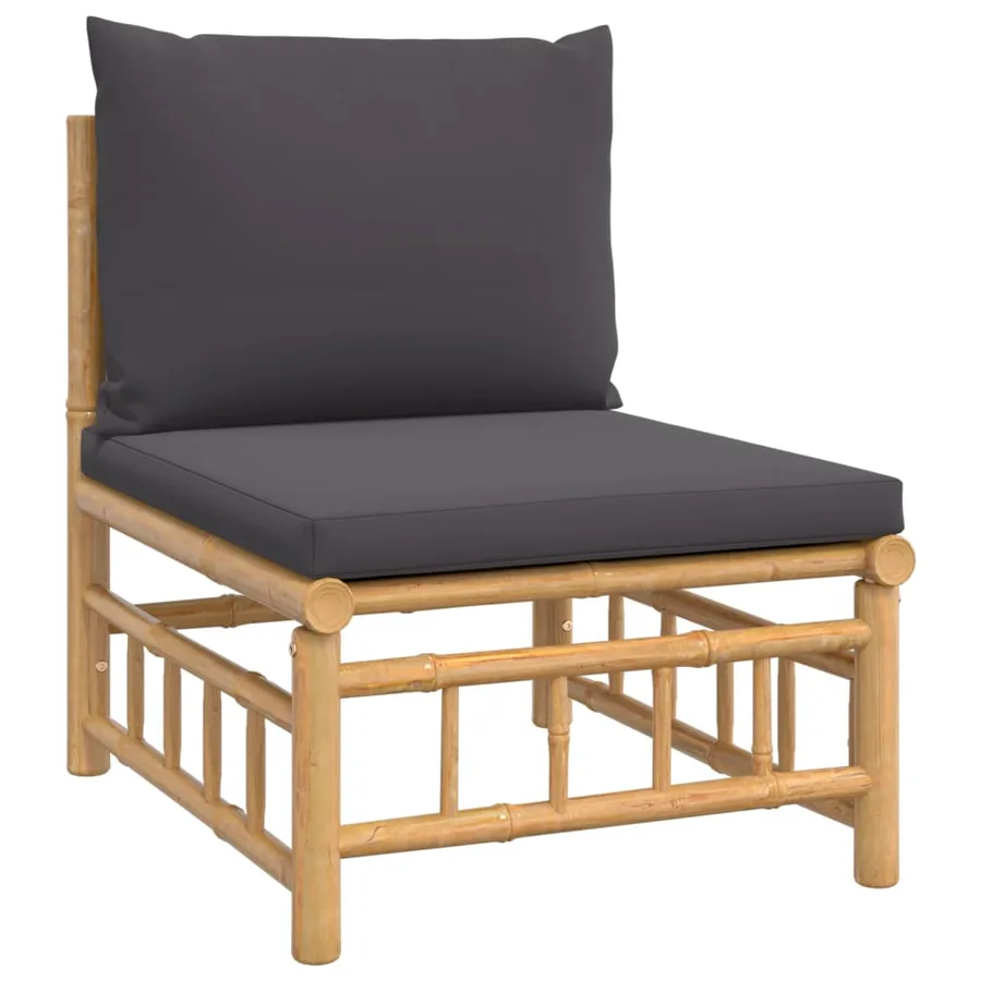 Salon de jardin 7 pcs avec coussins gris foncé bambou - 5
