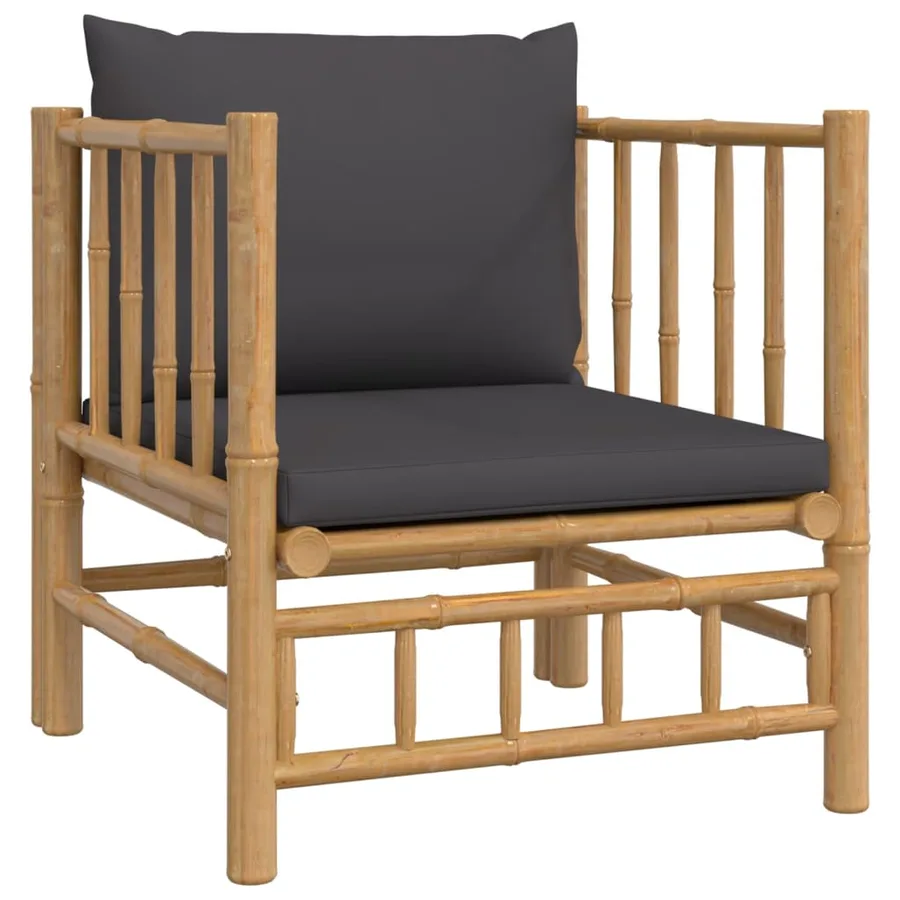 Salon de jardin 7 pcs avec coussins gris foncé bambou - 6