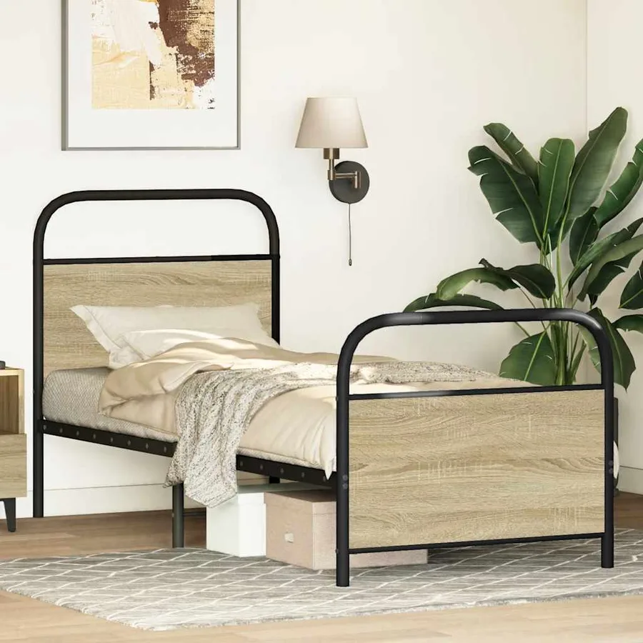 Cadre de lit sans matelas 75x190cm chêne sonoma bois ingénierie - 3