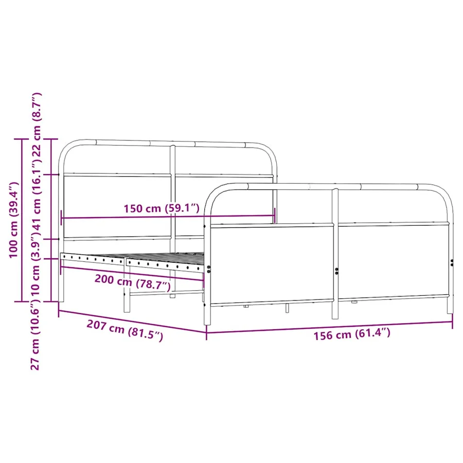 Cadre de lit en métal sans matelas chêne sonoma 150x200 cm - 8