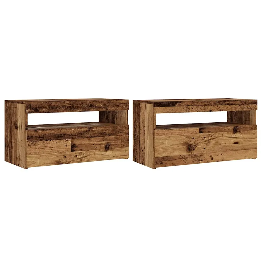 Meubles TV avec lumières LED 2 pcs vieux bois bois d'ingénierie - 2