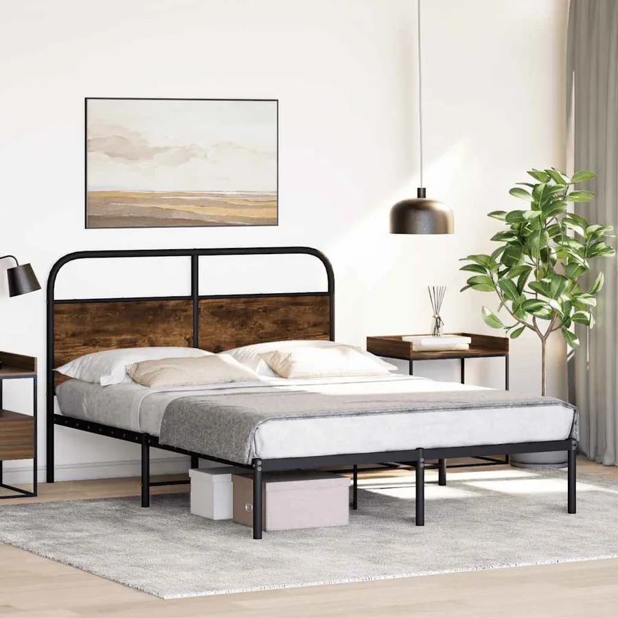 Cadre de lit sans matelas 120x200 cm chêne fumé bois ingénierie - 4