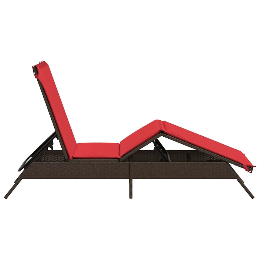 Chaise longue avec coussin marron résine tressée - 5