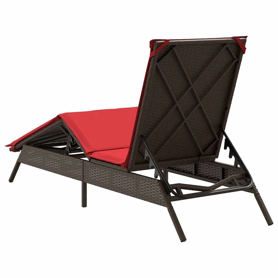 Chaise longue avec coussin marron résine tressée - 6