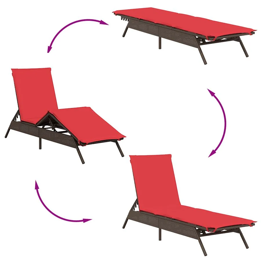 Chaise longue avec coussin marron résine tressée - 7