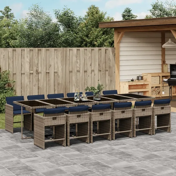 Ensemble à manger de jardin avec coussins 13 pcs résine tressée