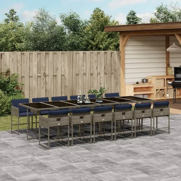 Ensemble à manger de jardin avec coussins 13 pcs résine tressée