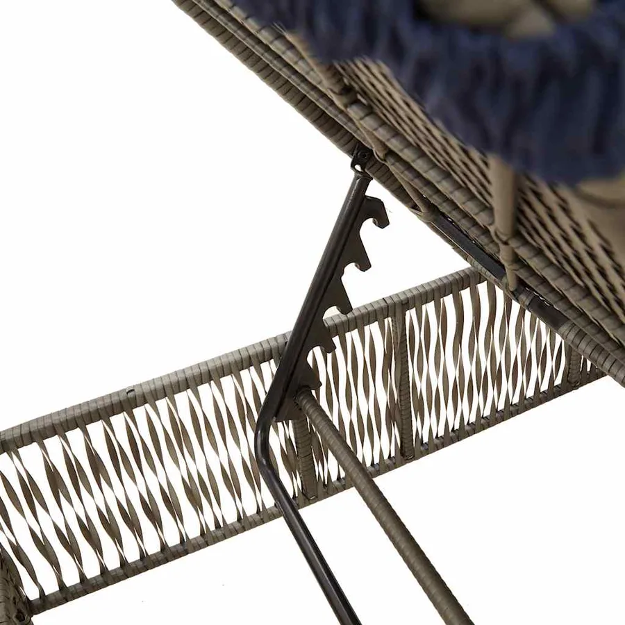 Chaise longue avec coussin gris résine tressée - 8