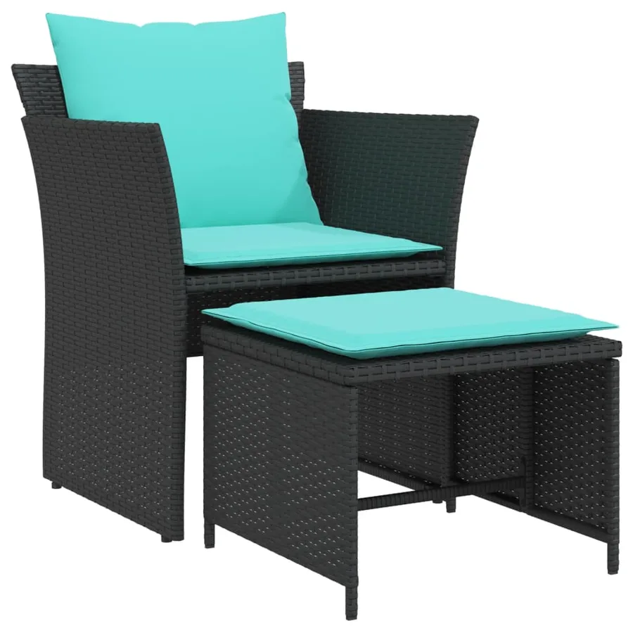 Chaise de jardin avec tabouret noir résine tressée - 2