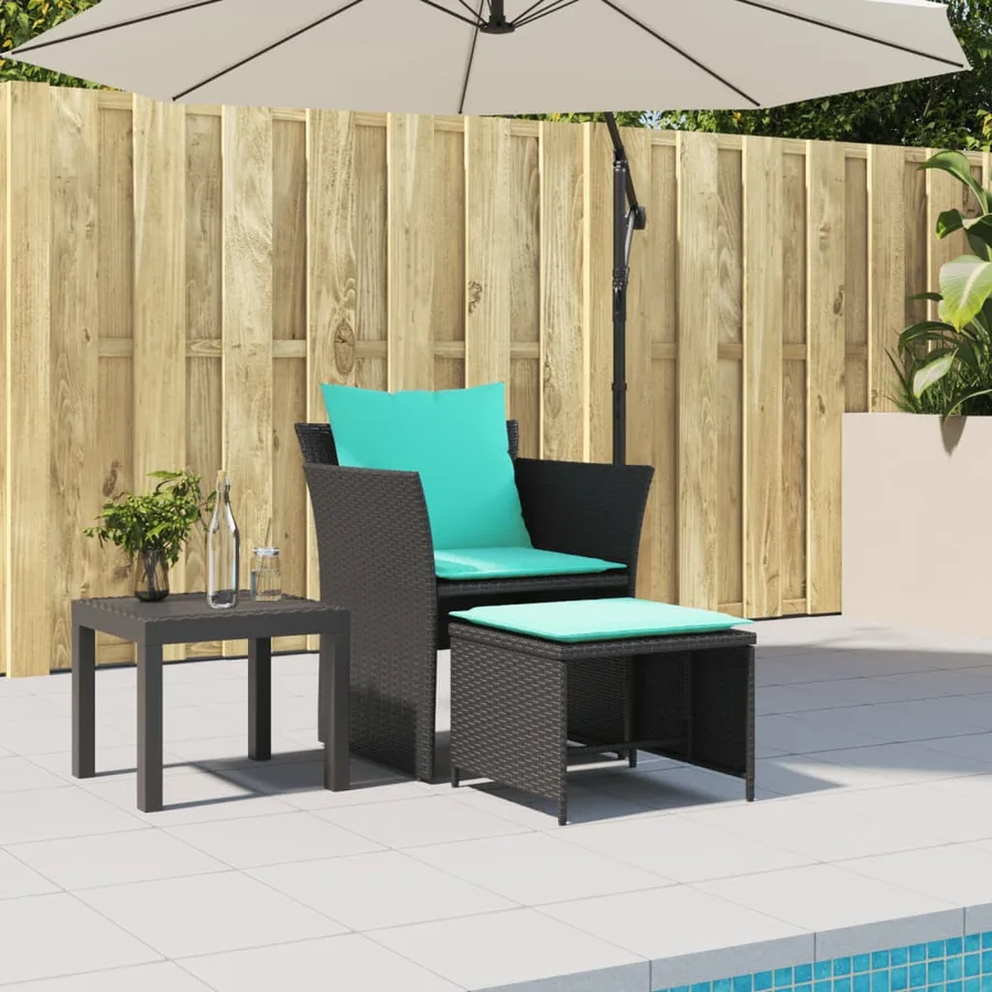 Chaise de jardin avec tabouret noir résine tressée - 3