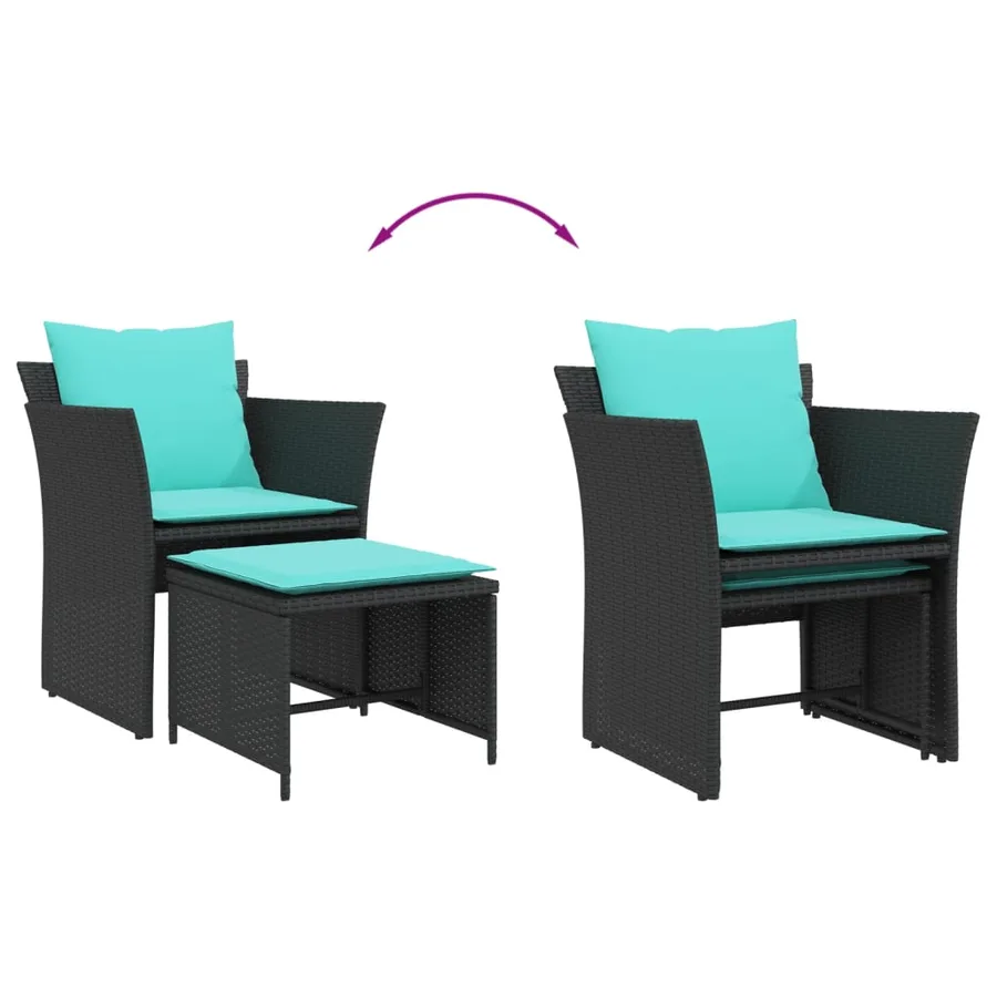 Chaise de jardin avec tabouret noir résine tressée - 8