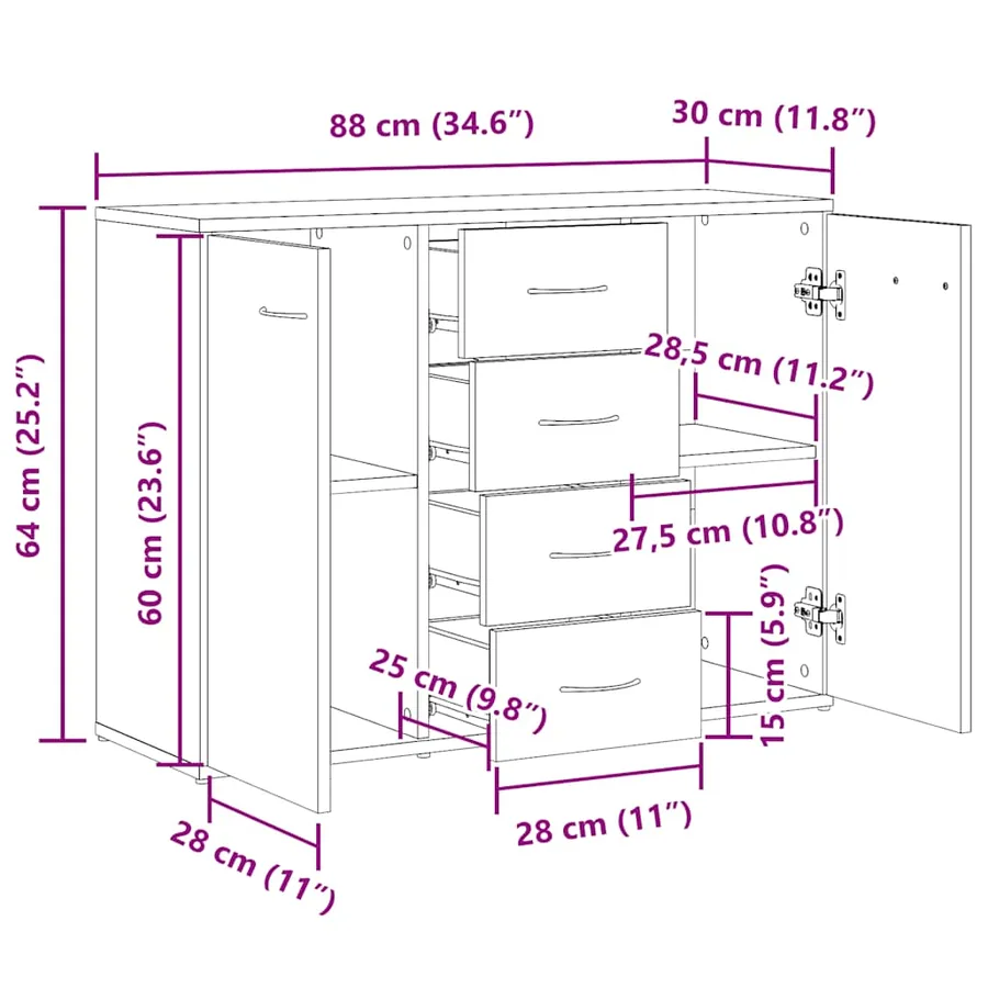 Buffet chêne artisanal 88x30x64 cm bois d'ingénierie - 10