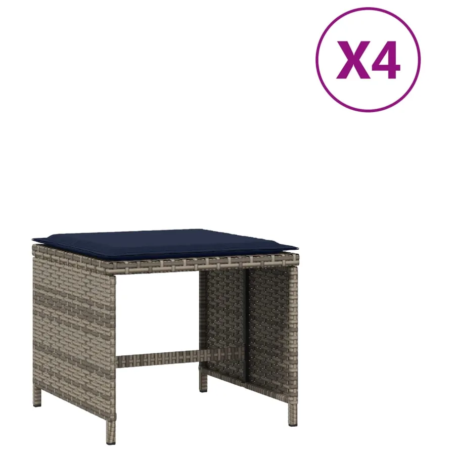 Tabourets de jardin avec coussins lot de 4 gris résine tressée - 2