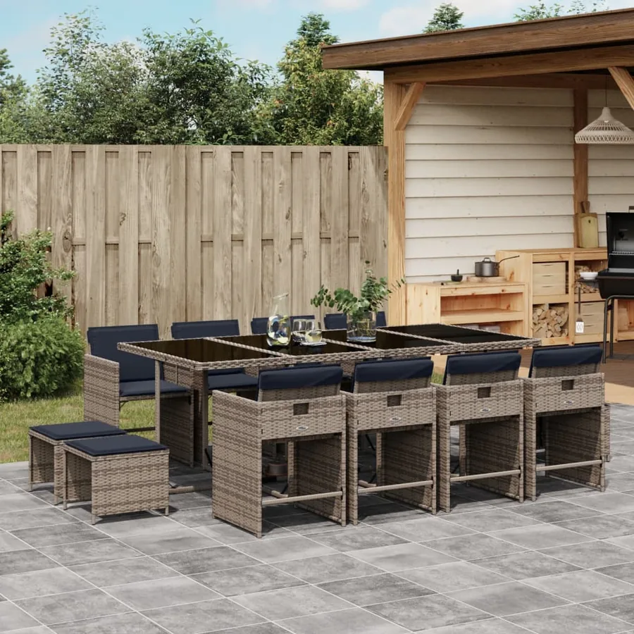 Ensemble à manger de jardin avec coussins 13 pcs résine tressée