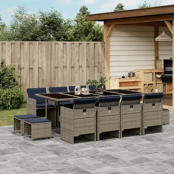 Ensemble à manger de jardin avec coussins 13 pcs résine tressée