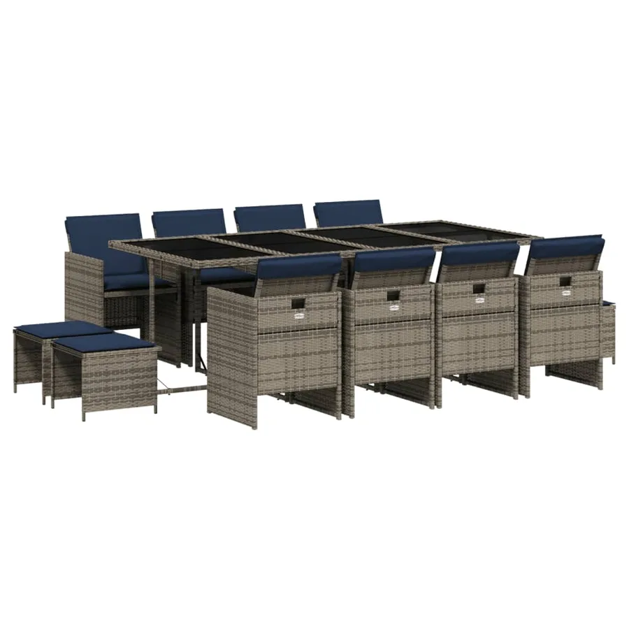 Ensemble à manger de jardin avec coussins 13 pcs résine tressée - 2