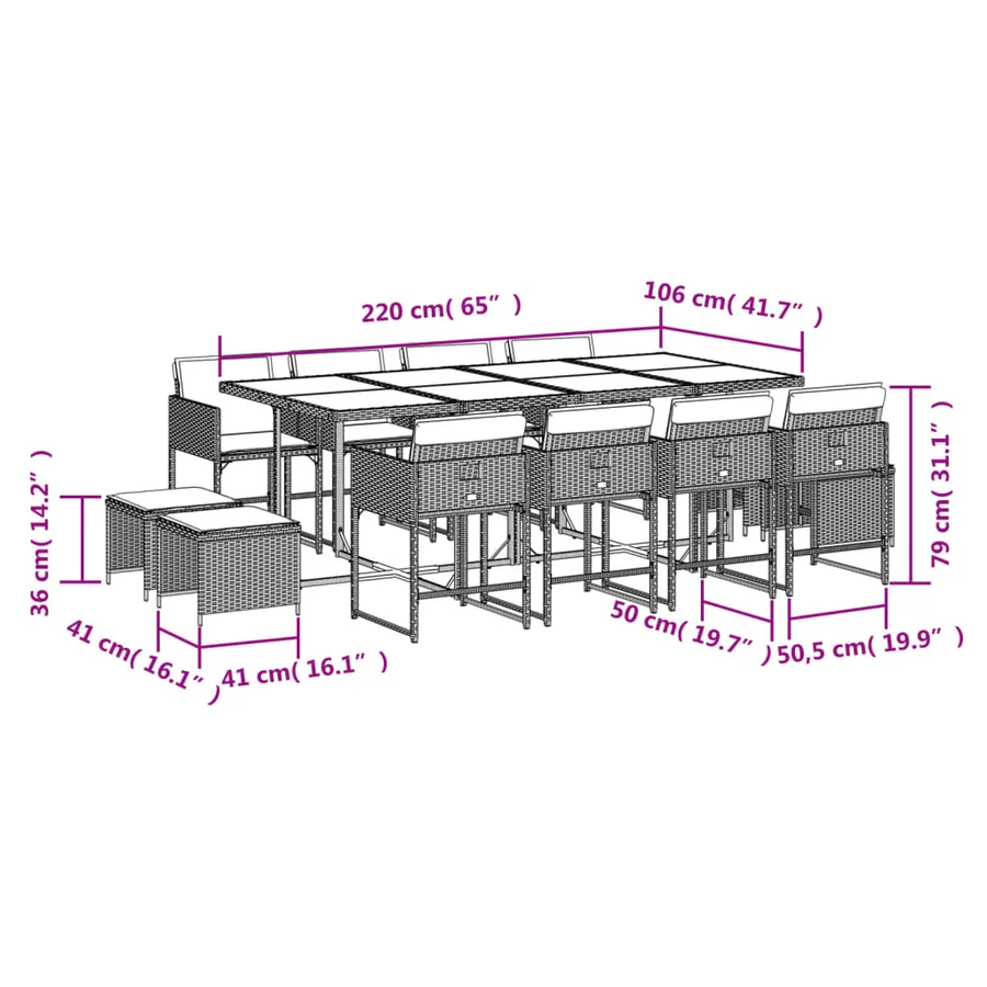 Ensemble à manger de jardin avec coussins 13 pcs résine tressée - 11