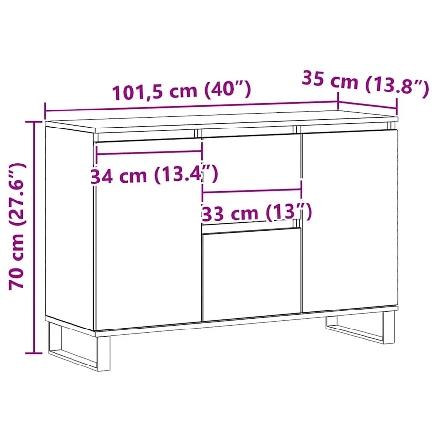 Buffet chêne artisanal 101,5x35x70 cm bois d'ingénierie - 10