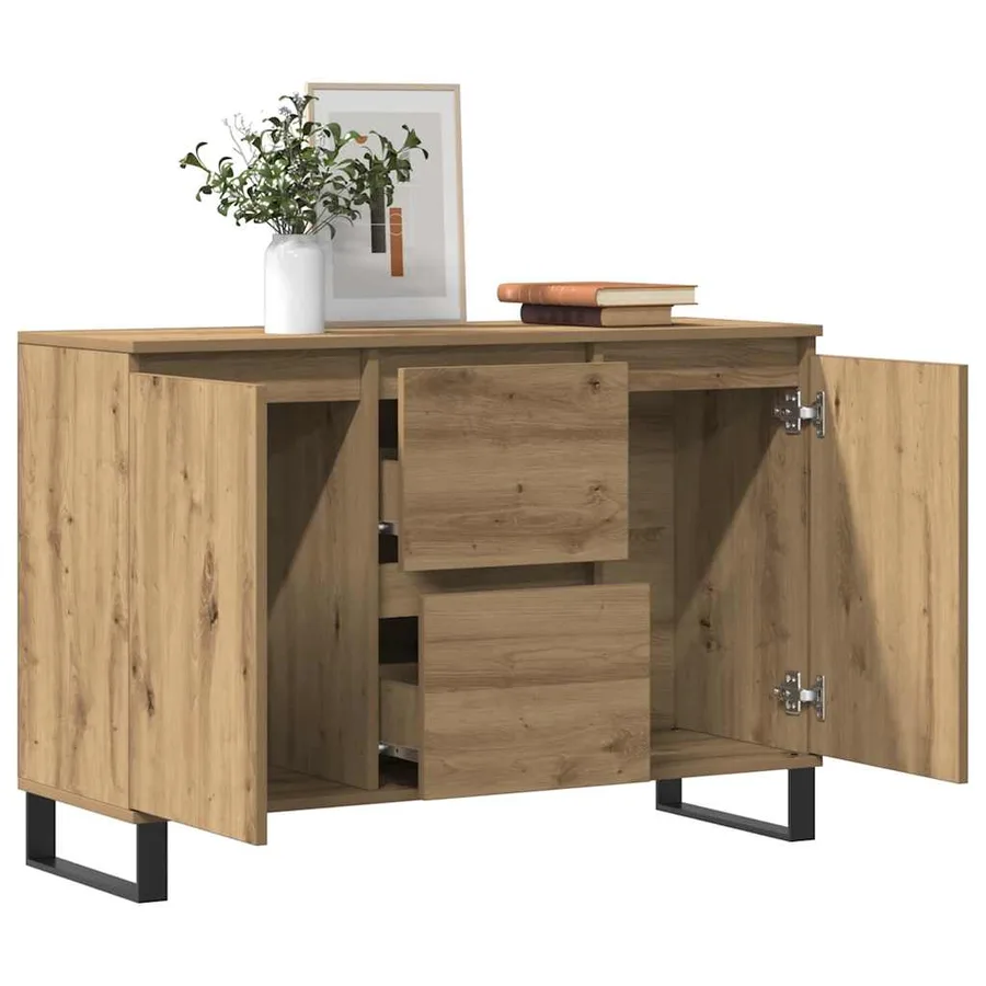 Buffet chêne artisanal 101,5x35x70 cm bois d'ingénierie - 3