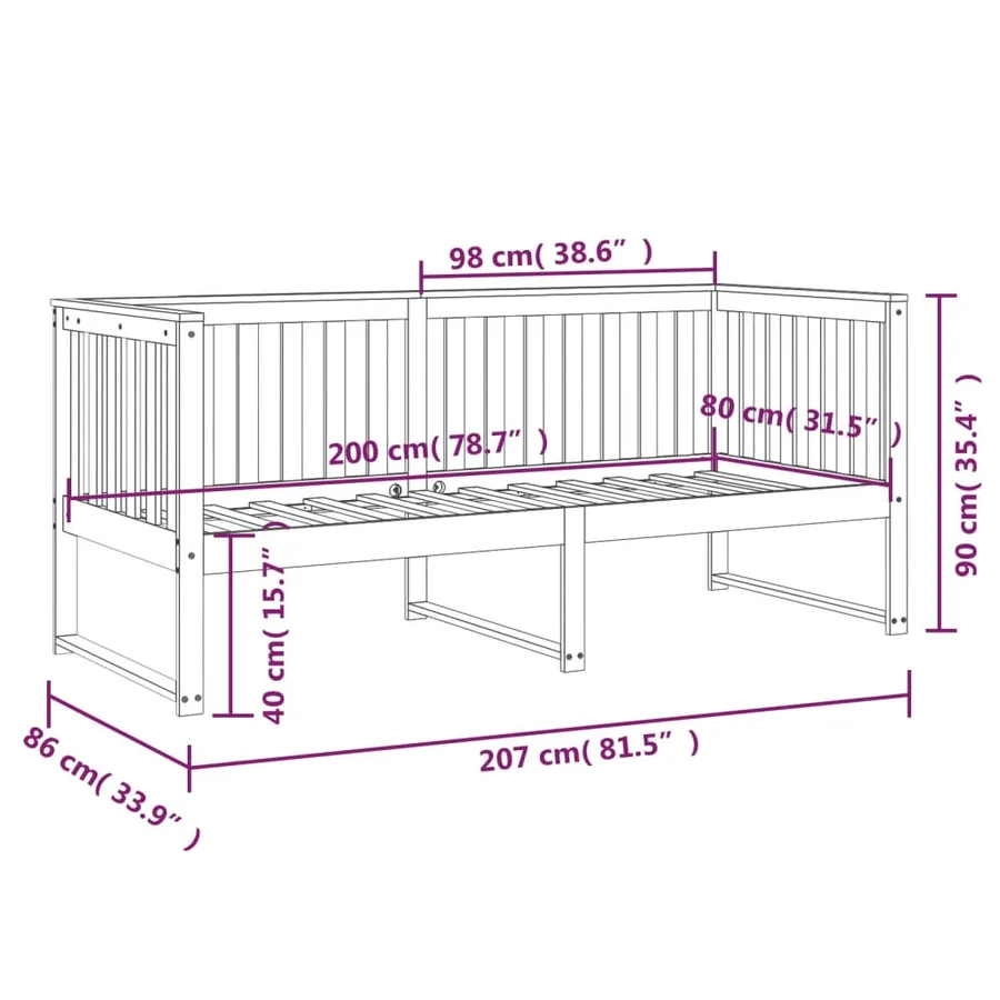 Lit de jour sans matelas 80x200 cm bois de pin massif - 11