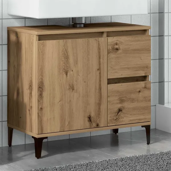 Armoire lavabo chêne artisanal 65x33x60 cm bois d'ingénierie