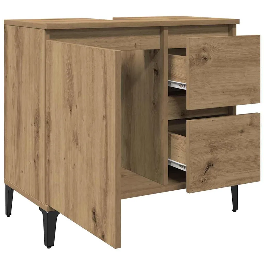 Armoire lavabo chêne artisanal 65x33x60 cm bois d'ingénierie - 4