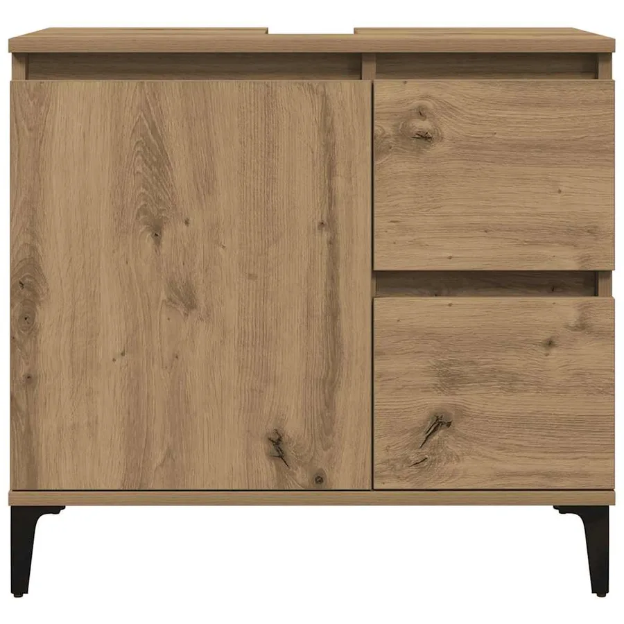 Armoire lavabo chêne artisanal 65x33x60 cm bois d'ingénierie - 5