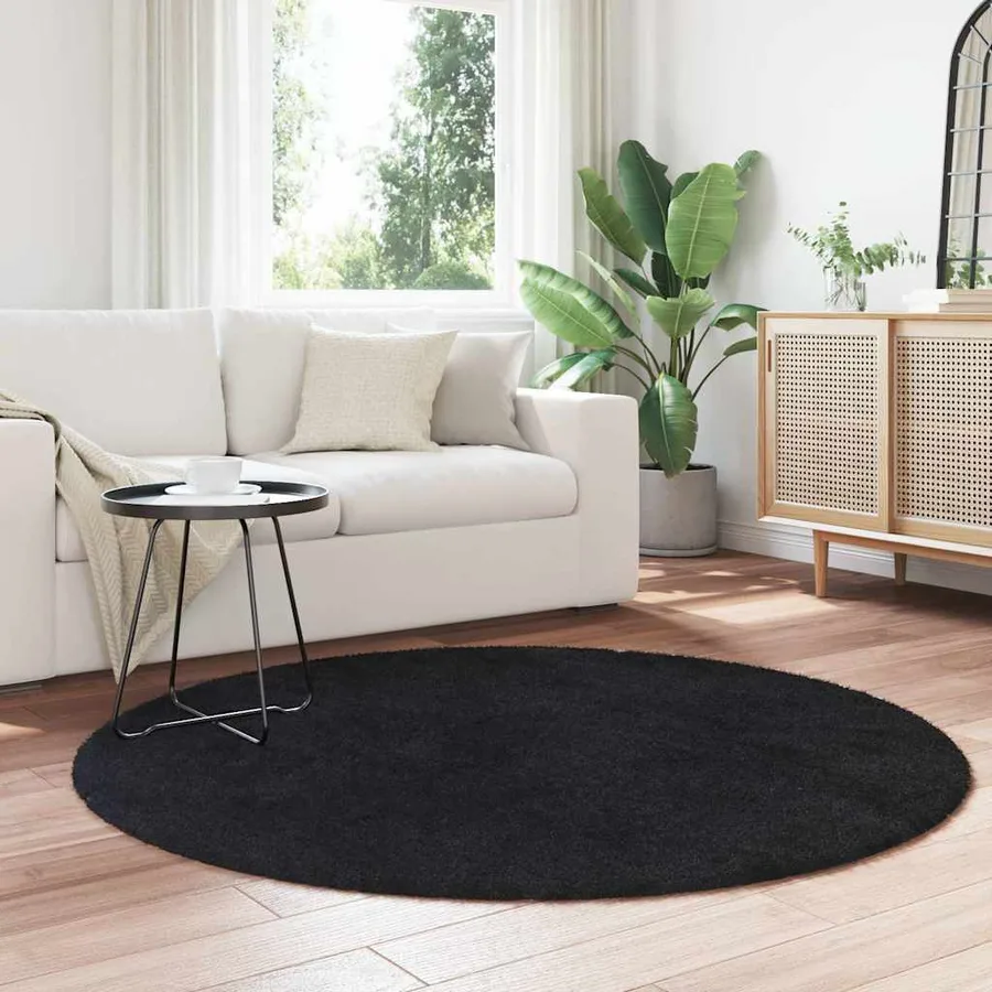Tapis shaggy à poils longs NAVARRA noir 160x160 cm polyester - 3