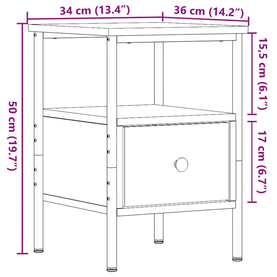 Table de chevet vieux bois 34x36x50 cm bois d’ingénierie - 10
