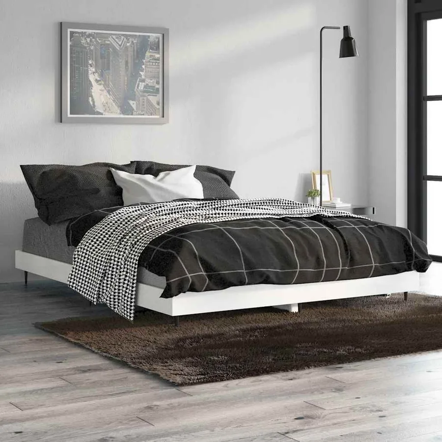 Cadre de lit sans matelas blanc brillant 140x190 cm - 4