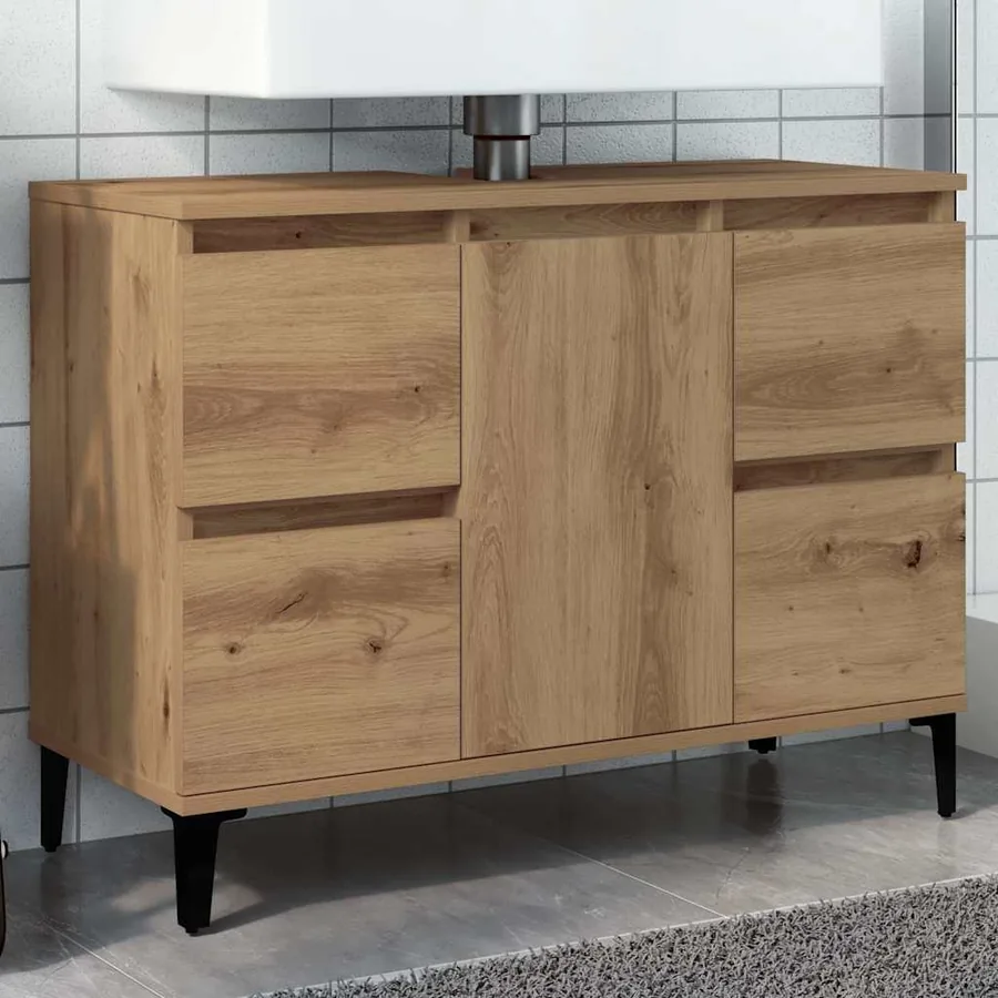 Armoire d'évier chêne artisanal 80x33x60 cm bois d'ingénierie