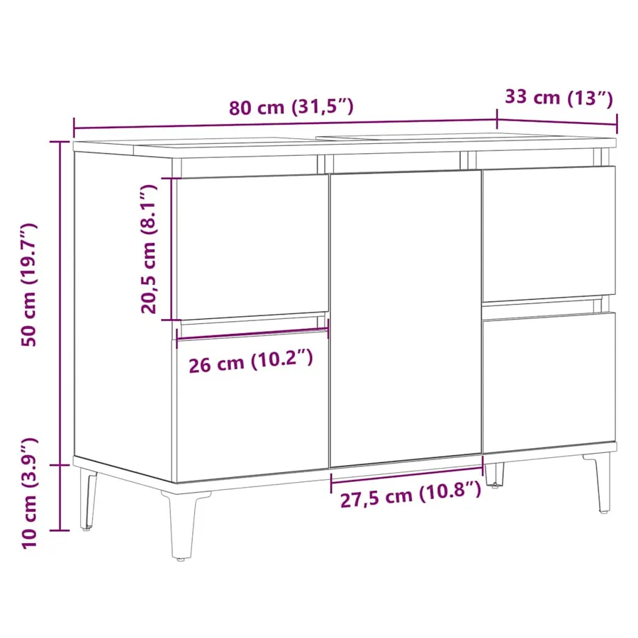 Armoire d'évier chêne artisanal 80x33x60 cm bois d'ingénierie - 10