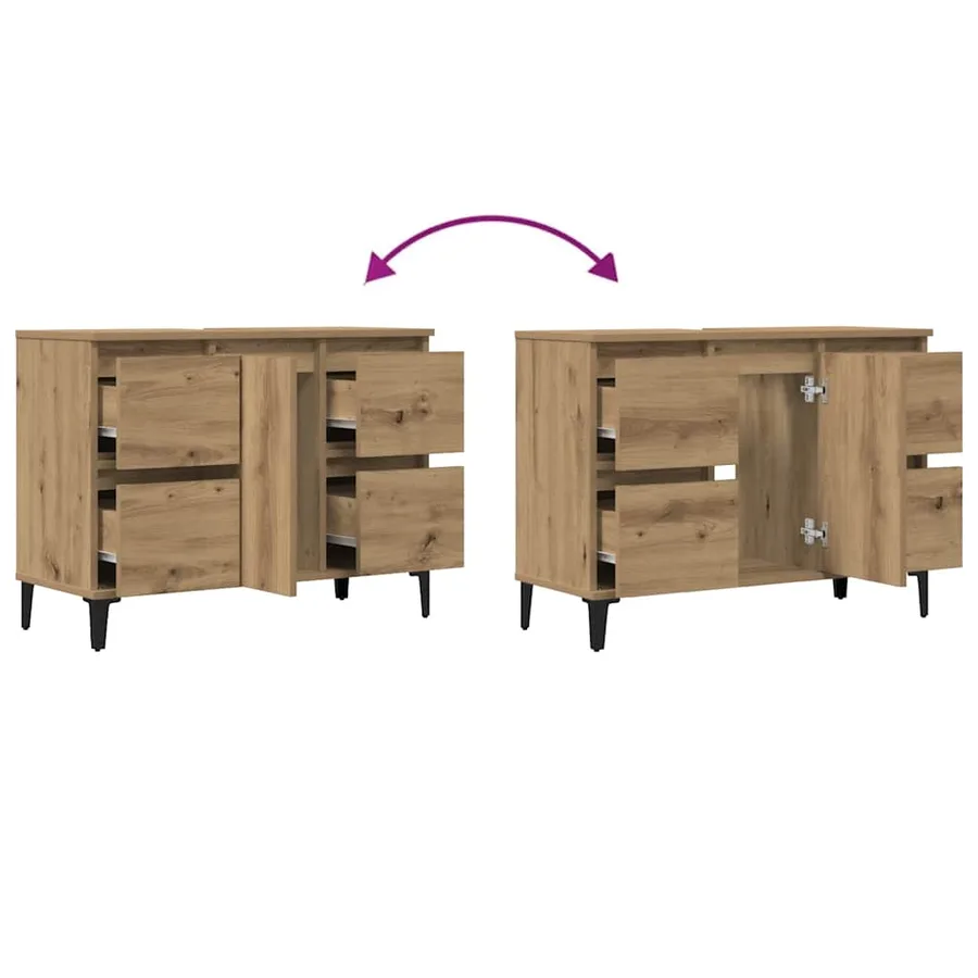Armoire d'évier chêne artisanal 80x33x60 cm bois d'ingénierie - 8