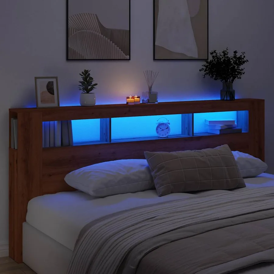 Tête de lit à LED chêne artisanal 220x18,5x103,5 cm - 3