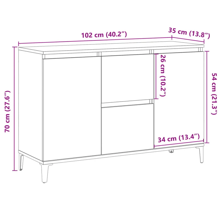 Buffet vieux bois 102x35x70 cm bois d'ingénierie - 10