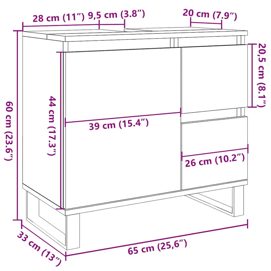 Armoire de lavabo de salle de bain vieux bois 65x33x60 cm - 12